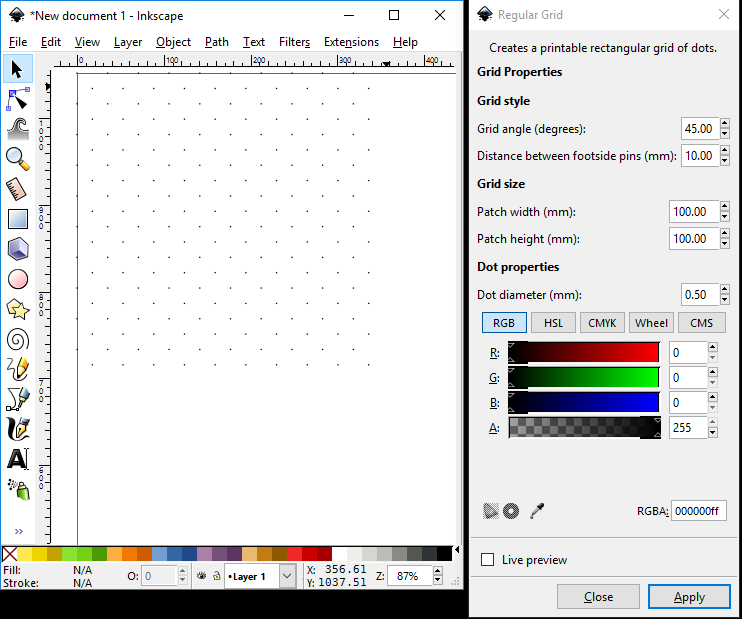 Screenshot from Inkscape: Regular Grid tool